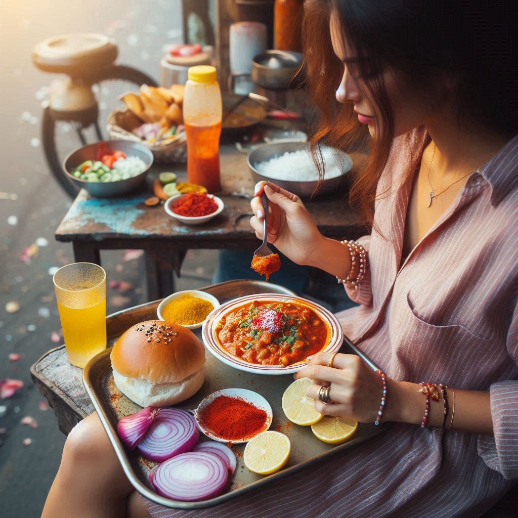 person eating pav bhaji 